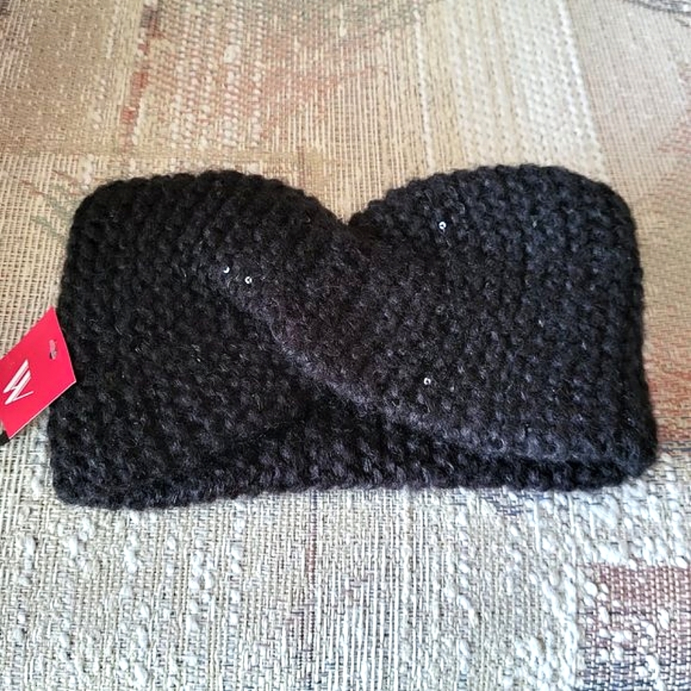 *NEW* W Black Sparkly Sequins Knit Headband Wrap Ear Warmer